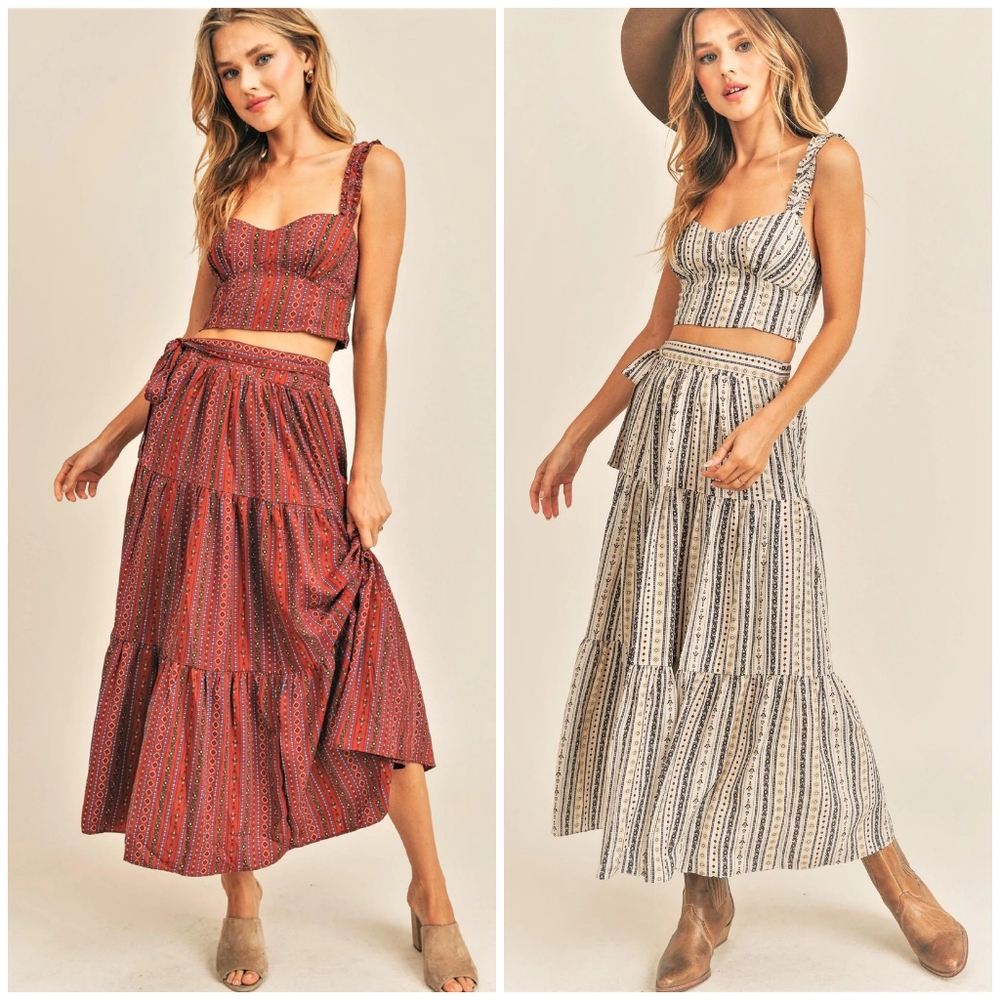RESET by Jane Aspyn Boho Chic Rust 2-Piece Tiered Maxi Skirt Set - Picture 5 of 6
